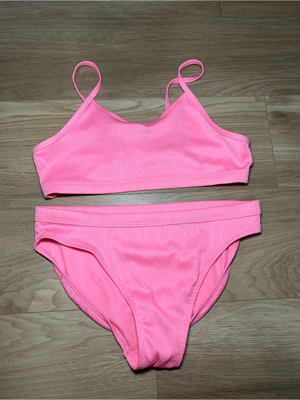 George Pink Ribbed Two-Piece Girls Bikini
